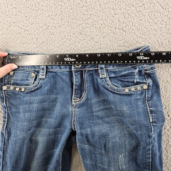 LA Idol Jeans Womens 7 (30x31) Blue Mid Rise Bootcut Rhinestones Embroidered - Picture 7 of 15